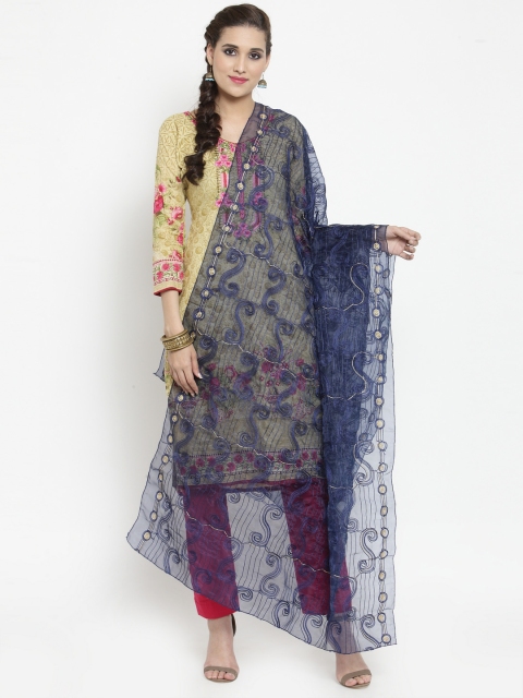 

mf Navy Blue Embroidered Dupatta