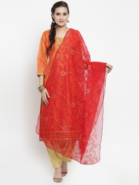 

mf Red Embroidered Dupatta