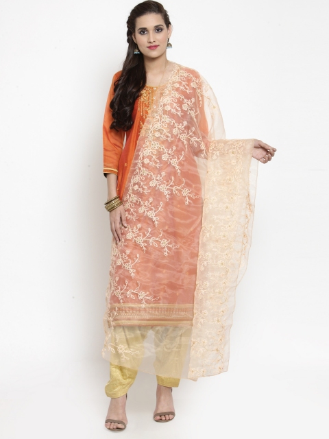 

mf Cream-Coloured & Beige Embroidered Dupatta