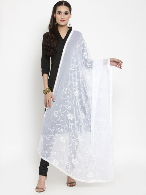 

mf White Embroidered Dupatta