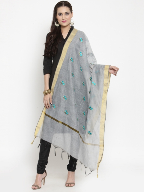 

mf Grey & Turquoise Blue Embroidered Dupatta