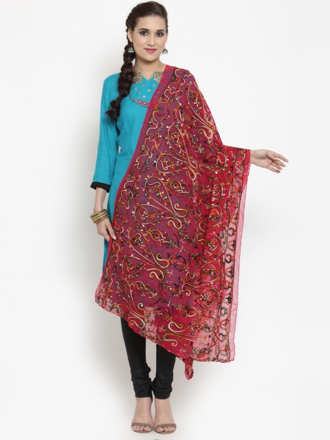 

mf Red Embroidered Phulkari Work Dupatta