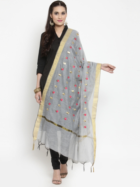 

mf Grey & Pink Embroidered Dupatta