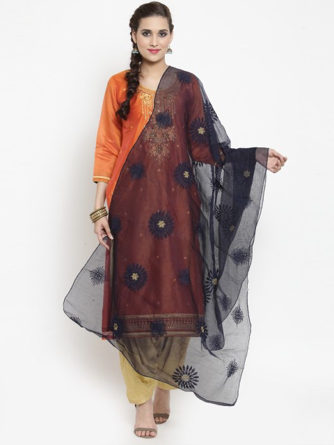 

mf Navy Blue Embroidered Dupatta