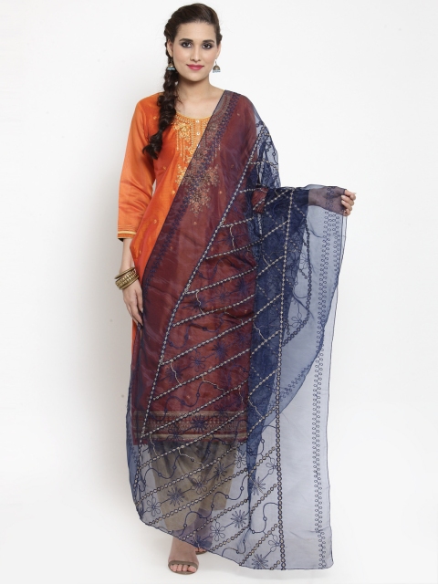 

mf Navy Blue Organza Embroidered Dupatta