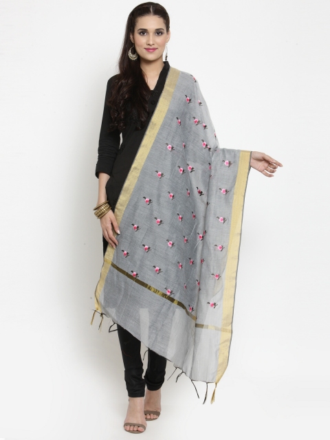 

mf Grey & Pink Embroidered Dupatta