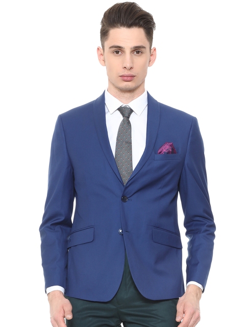 

V DOT Men Blue Slim Fit Single Breasted Blazer