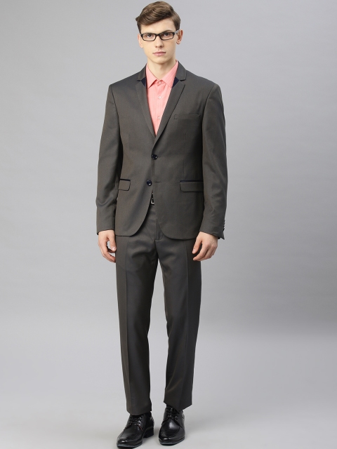 

V Dot Men Grey Self Design Skinny Fit Two Piece Formal Suit