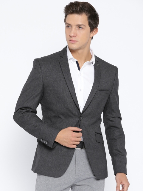 

V Dot Men Charcoal Grey Solid Slim Fit Single-Breasted Formal Blazer