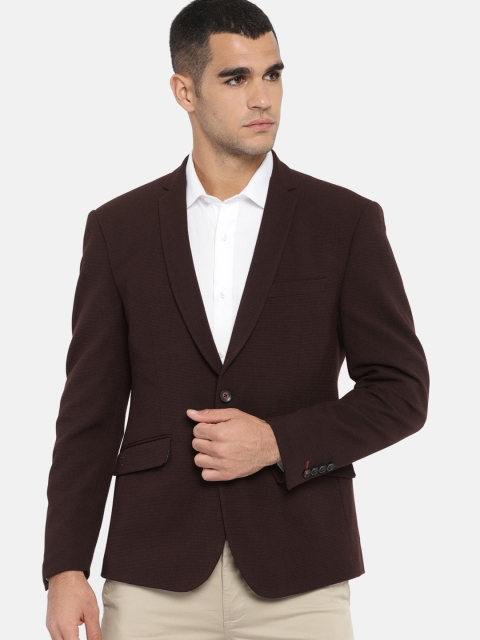 

V Dot Men Maroon Self Design Skinny Fit Single-Breasted Formal Blazer