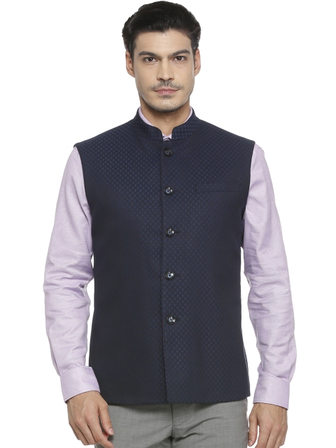 

V Dot Men Navy Blue Nehru Jacket