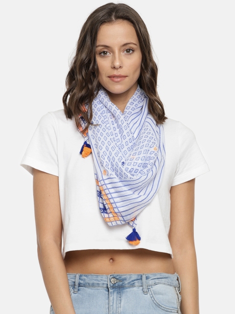 

Ayesha Women White & Blue Printed Scarf