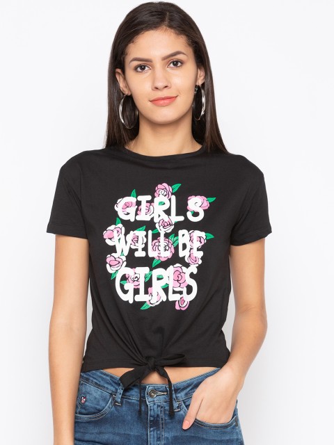 

Globus Women Black Printed Crop Top