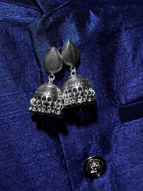 

ZeroKaata Silver-Toned Dome Shaped Oxidised Jhumkas