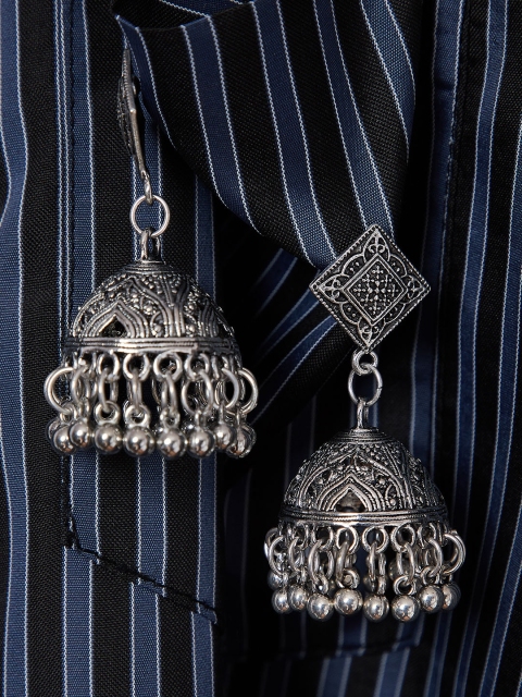 

ZeroKaata Silver-Plated & Oxidised Dome Shaped Jhumkas