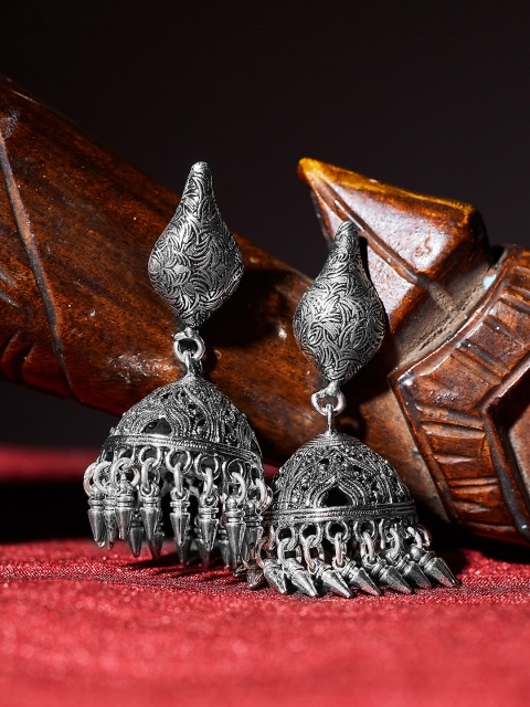 

ZeroKaata Silver-Plated Dome Shaped Oxidised Jhumkas