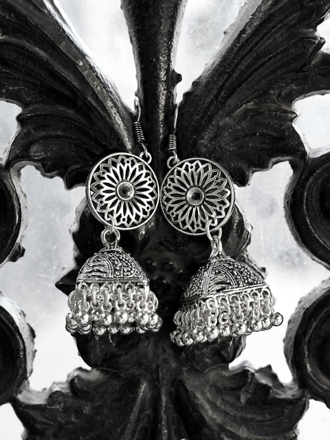 

ZeroKaata Silver-Plated & Oxidised Dome Shaped Jhumkas