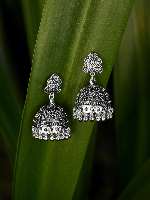 

ZeroKaata Silver-Plated Dome Shaped Jhumkas