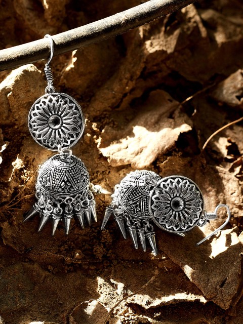 

ZeroKaata Silver-Plated Dome Shaped Jhumkas