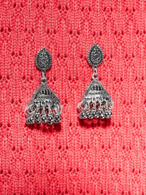 

ZeroKaata Silver-Plated & Oxidised Dome Shaped Jhumkas