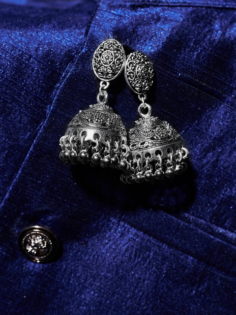 

ZeroKaata Silver-Plated & Oxidised Dome Shaped Jhumkas