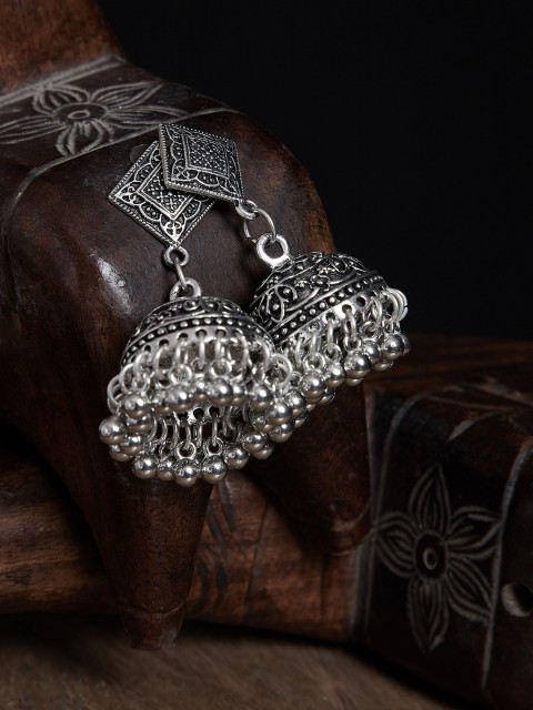 

ZeroKaata Silver-Plated & Oxidised Dome Shaped Jhumkas