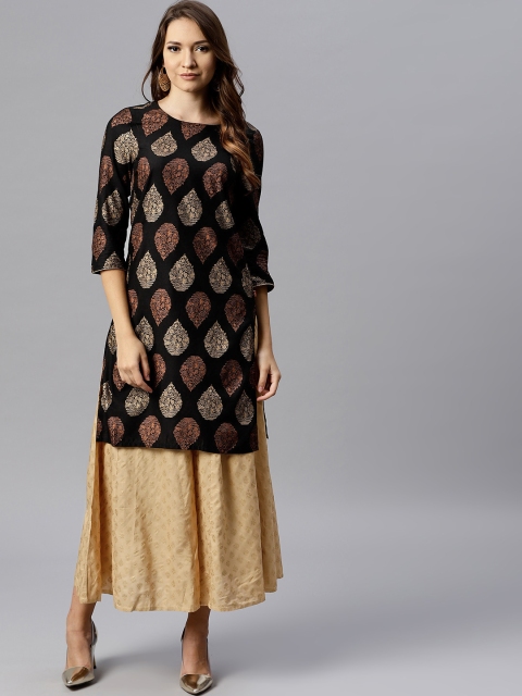 

Juniper Women Black Printed Straight Kurta