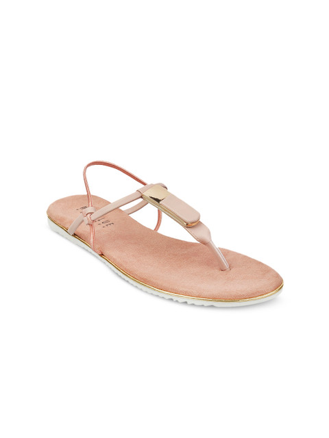

Wet Blue Women Peach-Coloured Solid Suede T-Strap Flats