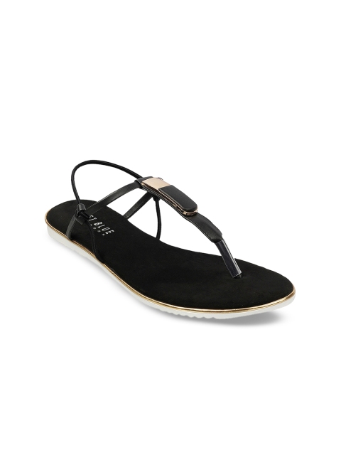 

Wet Blue Women Black Solid Suede T-Strap Flats