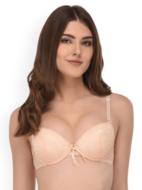 

Quttos Beige Lace Underwired Heavily Padded Push-Up Bra