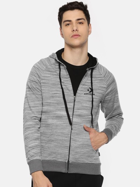 

Converse Men Grey Self Striped Hooded Sweatshirt