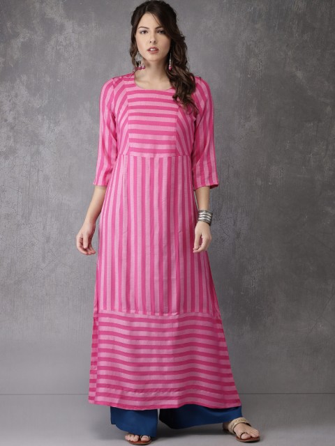 

Anouk Women Pink Striped A-Line Kurta