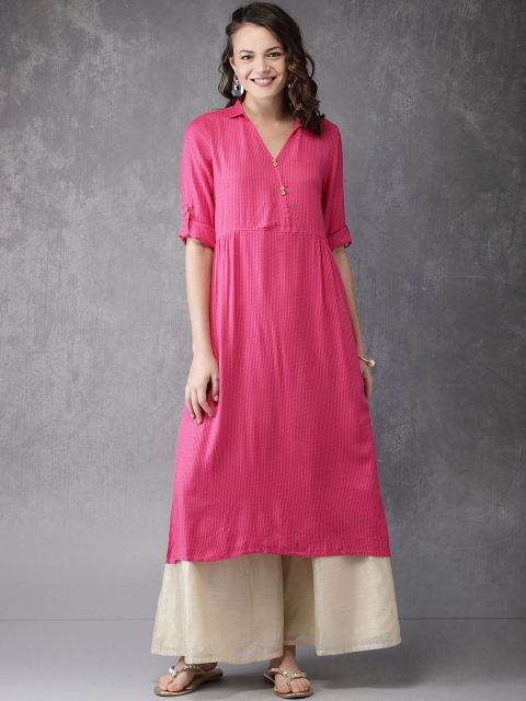 

Anouk Women Pink Striped A-Line Kurta