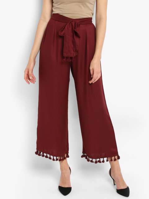 

Chumbak Women Maroon Wide Leg Solid Palazzos