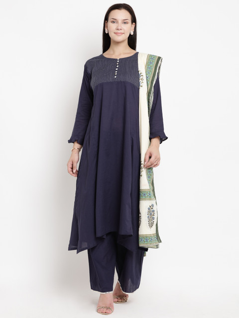 

Love More Women Navy Blue & Yoke Design Kurta with Palazzos & Dupatta