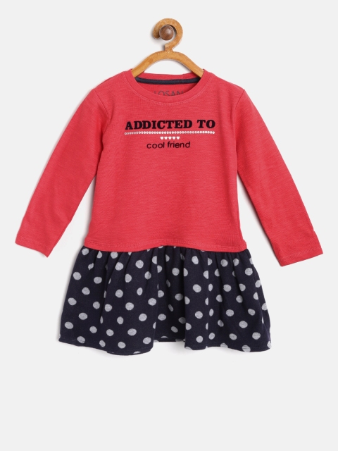 

Losan Girls Red & Black Printed Drop-Waist Dress