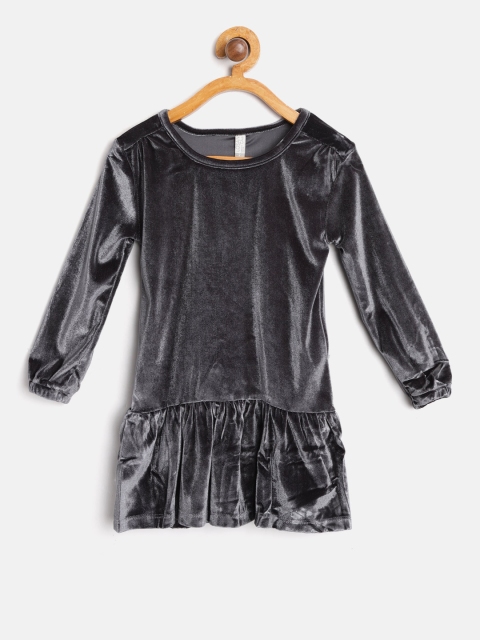 

Losan Girls Charcoal Grey Solid Drop-Waist Dress