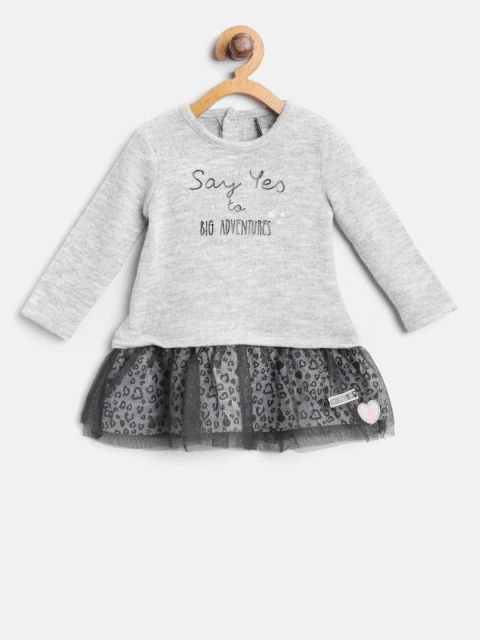 

Losan Girls Grey Melange Printed A-Line Dress