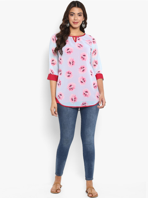 

Mytri Women Women Blue & Pink Printed Straight Kurti