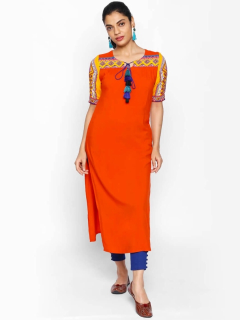 

NAARI Women Orange Printed A-Line Kurti