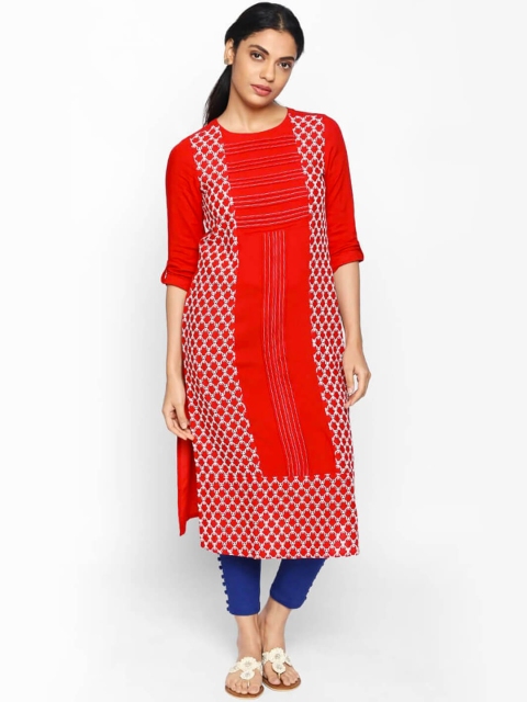 

NAARI Women Red & White Embroidered A-Line Kurti