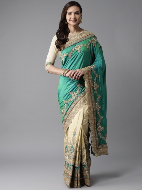 

MANOHARI Green & Beige Embroidered Saree