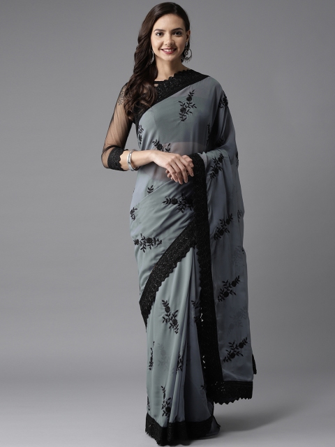 

MANOHARI Grey & Black Embroidered Saree