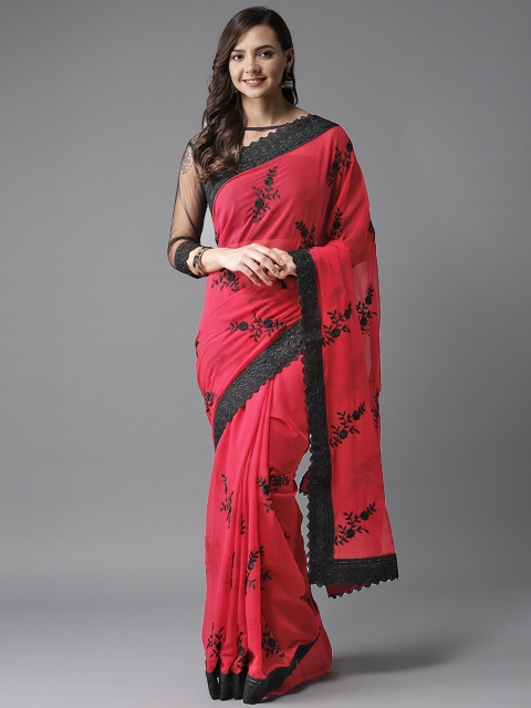 

MANOHARI Fuchsia & Black Embroidered Saree