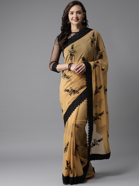 

MANOHARI Beige & Black Embroidered Saree