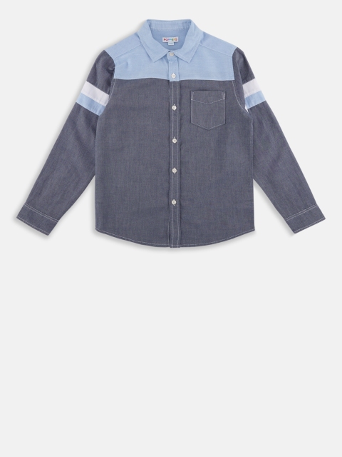 

POPPERS by Pantaloons Boys Blue & Grey Regular Fit Colourblocked Casual Shirt