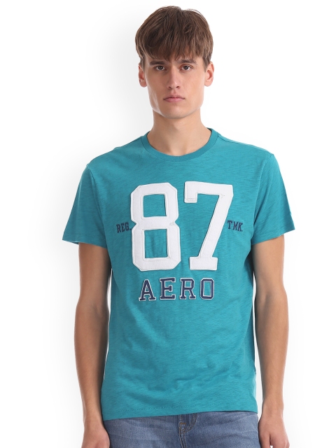 

Aeropostale Men Blue Printed Round Neck Pure Cotton T-shirt