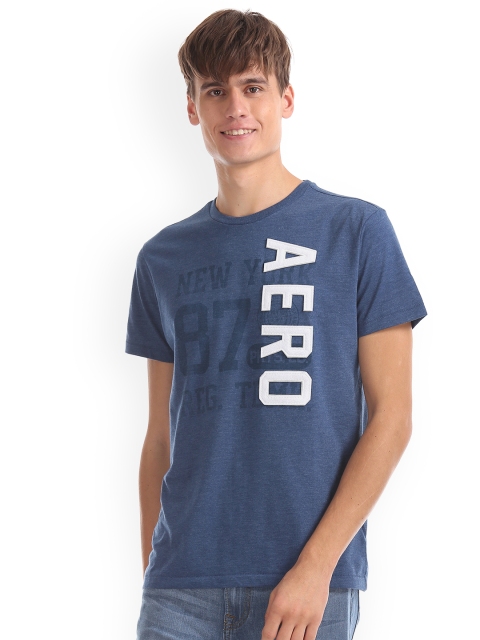 

Aeropostale Men Blue Printed Round Neck Pure Cotton T-shirt