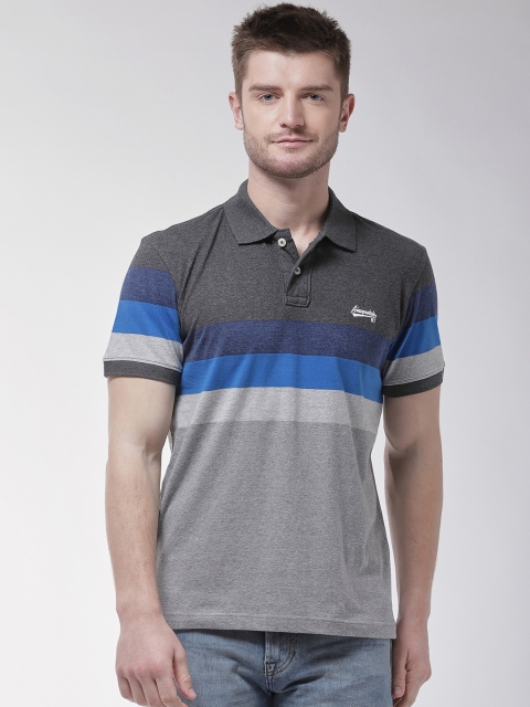 

Aeropostale Men Grey Navy Blue Colourblocked Polo Collar Pure Cotton T-shirt