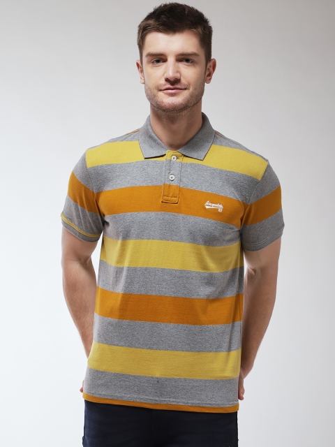 

Aeropostale Men Grey Melange Striped Polo Collar T-shirt
